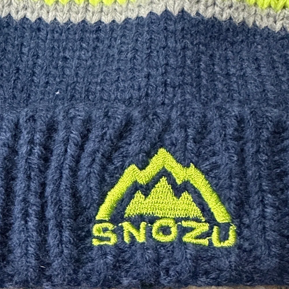Snozu Kids Blue and Lime Striped Beanie
